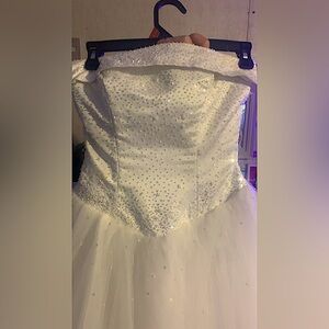 Mori Lee White Embellished Tiered Strapless Wedding Gown